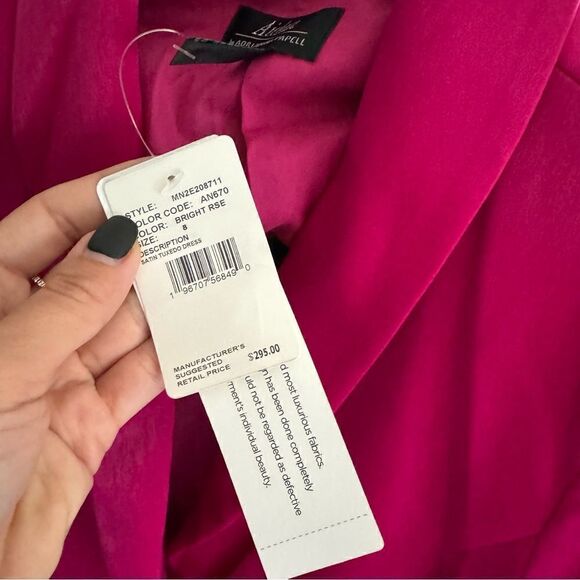 ⭕️ AIDAN MATTOX Feather Hem Tuxedo Dress Rose Color Pink US 8 Medium - Picture 7 of 8